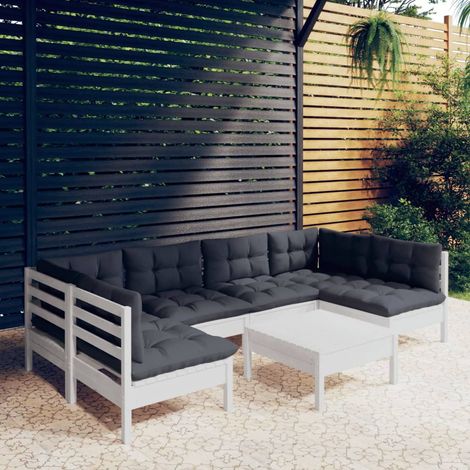 Muebles de jardín 7 pzas y cojines blanco madera maciza de pino vidaXL (1/5)