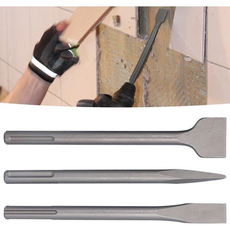 3 Pièces Burins Acier Carbone Pointe Plate Marteau Rotatif pour Carrelage Béton Travaux 5 Manches (1/5)