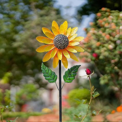 Sonnenblumen-Windspiel, 142 cm großes Metall-Windspiel mit Erdspieß, Windspiel für Garten, Terrasse und Rasen
