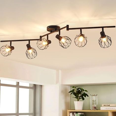 Ceiling Spotlights, 6 LED Indoor Ceiling Spotlights E14 Base, Black Ceiling Spotlights with Rectangular Base, Rotating LED Ceiling Spotlights (No Bulbs). (1/5)