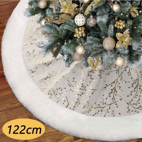 Jupe de Sapin de Noel 122 cm, Grande Branches d'or Luxe Tapis de Sapin de Noël Cache Pied Sapin de Noel Couvre-Pied de Sapin (1/4)