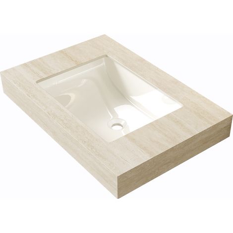 Plan vasque salle de bain 76x48x21,5 cm travertin beige céramique (1/5)