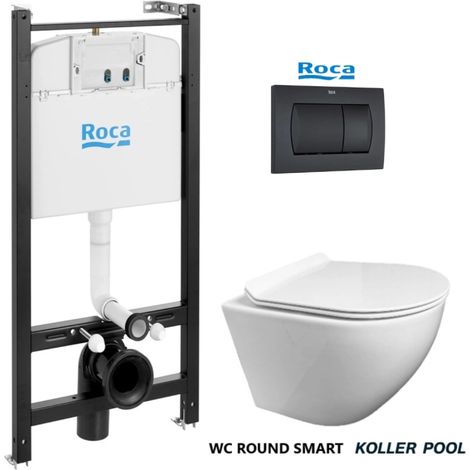 Bâti-support ROCA Active pack réservoir encastrable et plaque Noir Mat avec WC suspendu ROUND Tornade 3.0 Blanc par KP (1/5)