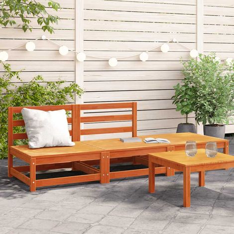 Canapé de jardin 2 places avec repose-pieds en bois de pin massif modulable cire marron - PANGIVO (1/5)