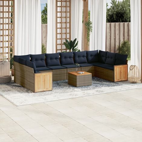 Salon de jardin modulable 11 pièces en résine tressée grise avec coussins bleu marine, 86.57kg - PANGIVO (1/5)