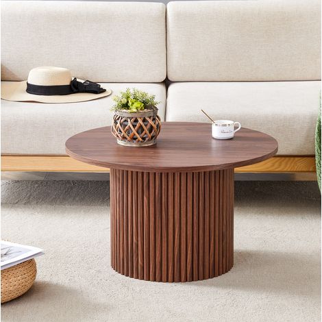 tavolo soggiorno 70 cm rotondo scanalato noce OKMYHOME (1/5)