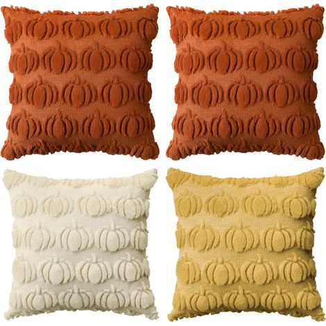 Lot 4 Housses Coussin Automne Beige Jaune Citrouilles 45x45cm - MMCD-ZGL-05335 (1/5)
