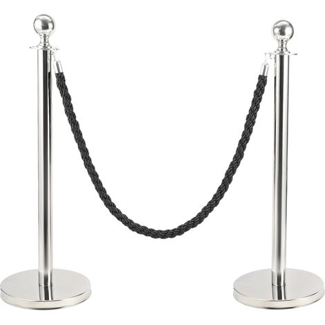 Trintion Queue Barrier Posts Stands 2-Pack Crowd Control Stanchions with 1.5M Ropes Heavy Duty Stainless Steel Queue Barrier Posts with Weighted Bases for Events Airports Hotels Silver Black (1/5)