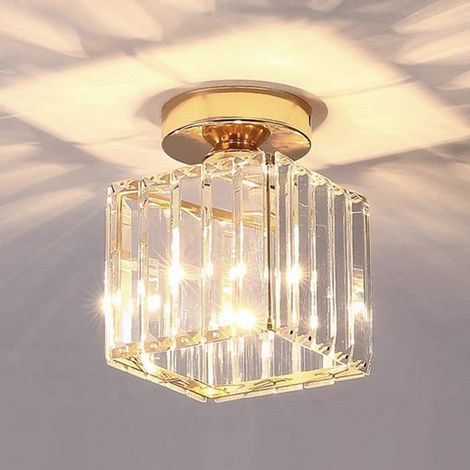 Lustre moderne avec abat-jour en métal et cristal, lustre LED, plafonnier rond créatif en verre E27 (1/5)