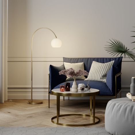 [GEBRAUCHT] B-Ware Lindby Stehlampe Bogenlampe Cynthia LED Designer Leuchte messingfarben 140cm (1/2)