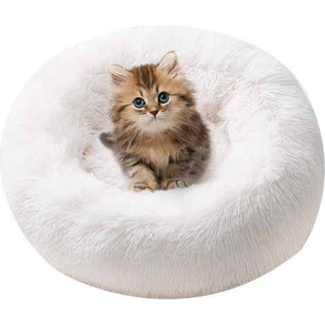 Kaelt - Lit pour chat, tapis pour chat, tapis apaisant pour chat, lit pour chien rond et pelucheux lavable (50cm, blanc) (1/5)