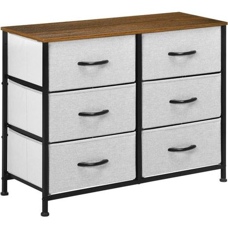 Commode industrielle à 6 tiroirs en tissu gris, structure en acier et plateau bois. Convient pour chambre, salon, couloir et chambre d'enfant (1/4)