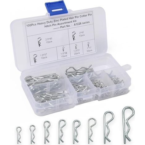 Kit de 100 Goupilles à Ressort et Fendues en Acier Inoxydable, Fixations Sécurisées pour Attelage de Remorque, Tracteur, Tondeuse et Matériel de Bricolage (1/5)