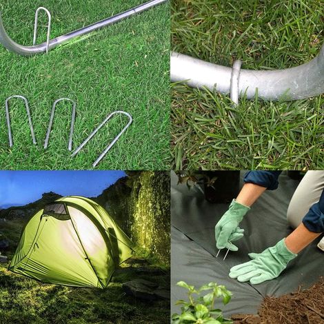 Piquets anti-vent robustes en forme de U, extrémités pointues, ancrages de sécurité au sol en acier galvanisé pour buts de football, tentes de camping et décoration de jardin de grande taille