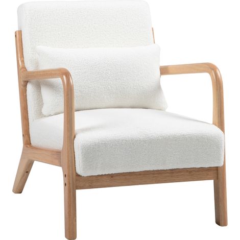 Fauteuil Lounge CELINE bois d'hevea et blanc (1/5)