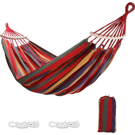 Hamac - 2 personnes - poteau amovible - jusqu'à 350 kg - extérieur montage rapide - corde de fixation - sac de rangement - hamac double - jardin - balcon (1/3)