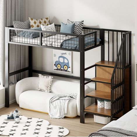 letto a soppalco 90x200 metallo nero con armadio scala OKMYHOME (1/5)