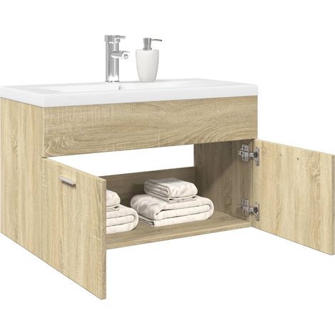 Waschbeckenunterschrank mit Einbaubecken Sonoma-Eiche