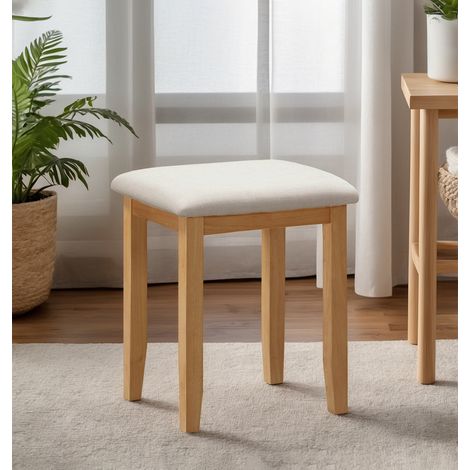 Hallowood Furniture Aston Beige Dressing Table Stool, Cushioned Wooden Vanity Stool with Beige Padded Seat, Ideal for Bedrooms, Makeup Areas & Living Room Comfort (1/5)