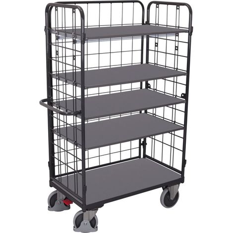 VARIOfit Dreiwandwagen, hoch und vergittert mit 5 Etagen 850x500mm Anthrazitgrau RAL 7016
