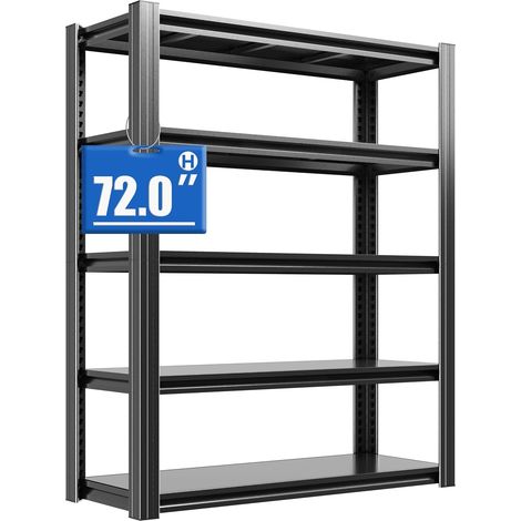 Étagère de Rangement Charge Lourde, Étagère de Garage 5 Niveaux Hauteur Réglable, 40 x 90 x 183 cm, Charge Jusqu’à 1000 kg, Etagere Metallique pour Cave, Garage, Entrepôt, (Noir) (1/5)