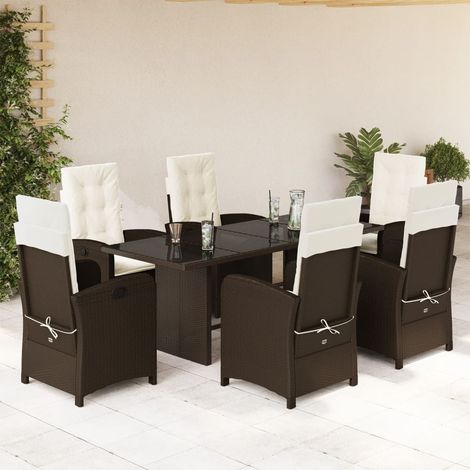 7-tlg. Garten-Essgruppe mit Kissen Braun Poly Rattan (1/5)