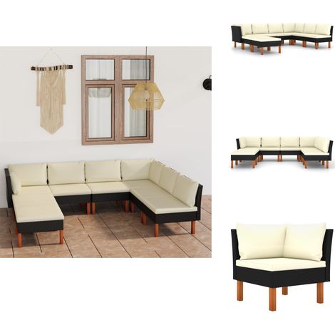 8-tlg. Garten-Lounge-Set mit Kissen Poly Rattan Schwarz - Gartensonnenliege - Gartenloungesessel - Outdoor Möbel - Esszimmergarnitur - Balkonmöbel (1/5)