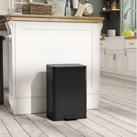 Pattumiera a pedale 20 L in acciaio inox nero opaco salvaspazio FloraGrace (1/5)