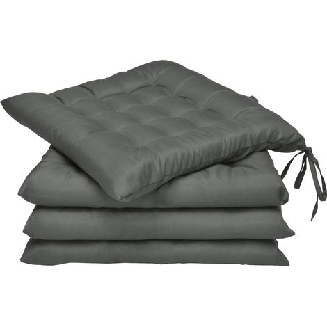 4er Set Stuhlkissen 40x40 mit Bändern Lea, Anthrazit