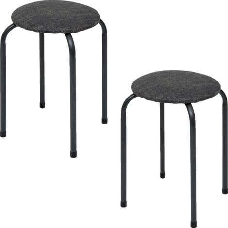 Lot de 2 tabourets d'appoint en métal et tissu chiné FLEXY