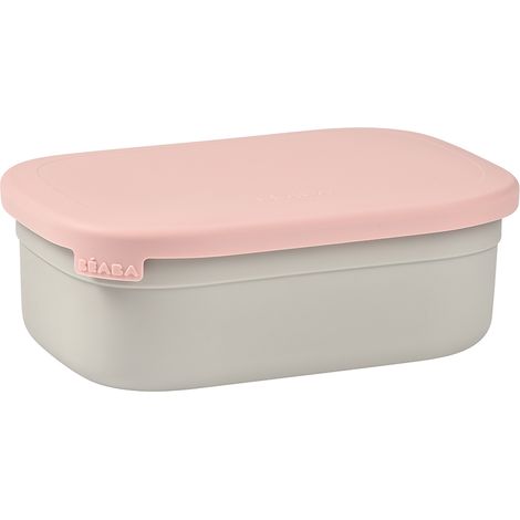 Kindebrotdose BEABA 760 ml Inox 304, Silikondeckel, Schutzhülle, 2 Trennwände Samtgrau/Rosé-Puder (1/2)