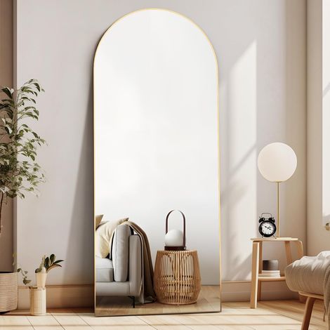 Miroir bombé 165 x 60 cm, suspendu ou appuyé, doré, pour chambre à coucher et garde-robe (1/5)