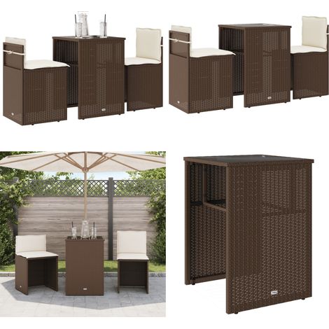 Ensemble de bistro 3 pcs avec coussins marron résine tressée - Salon De Jardin - Ensemble De Bistro - Meuble De Jardin - Mobilier D'extérieur - Résine Tressée - Home & Living (1/5)