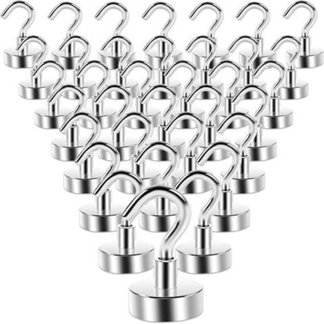 35 petits crochets magnétiques néodyme extra-forts de 16 mm pour la cuisine, le camping, le barbecue, le bureau, les activités de plein air et les croisières, argent (1/4)