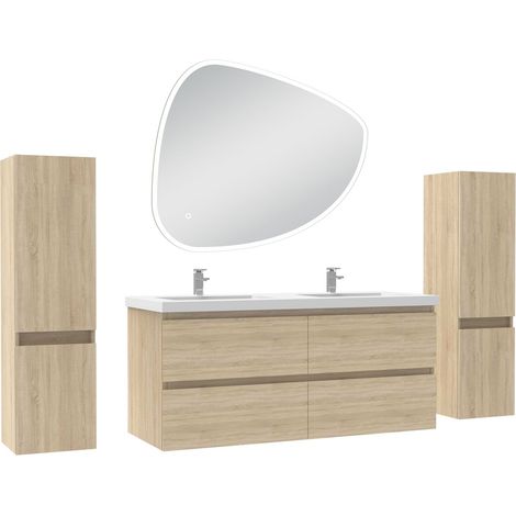 Océan ensemble meubles Salle de Bain 120cm colonnex2 + vasque + miroir 3 couleurs lumineux Chêne Wotan (1/5)