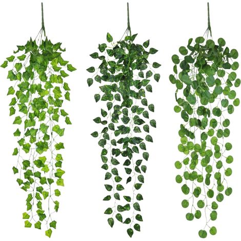 Lierre Artificiel, 3 Pièces Vignes Faux Tombante Réalistes, 105CM Plante Artificielle pour Intérieur et Extérieur Jardin Bureau Fête Décoration Murale (1/5)