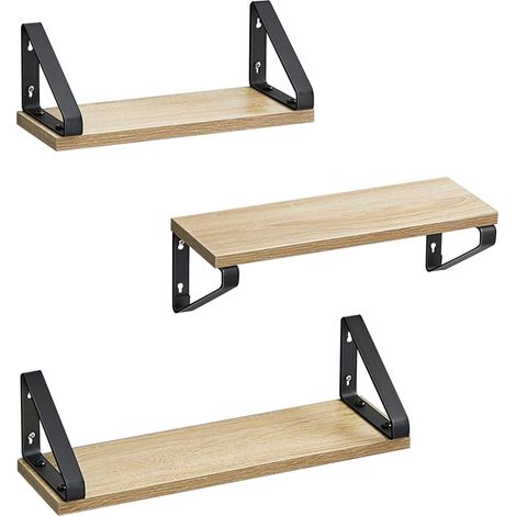 Étagère murale, étagères flottantes, lot de 3, étagère, 2 options de montage, étagère pour salon, cuisine, bureaux, salle de bain, chêne noir LWS033B11