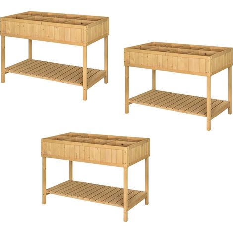3er-Set pflanztisch Hochbeet Pflanztisch Blumenkasten Anzuchttisch 8 Fächer mit Abfluss Ablage Tanne Massivholz Naturholz 110 x 46 x 76 cm