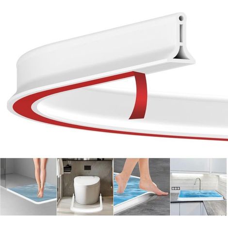 Seuil de che blanc pour salle de bain - Joint d'étanchéité en caoutchouc de 2 mètres - Barrière anti-débordement - Barrière de che anti-moisissures