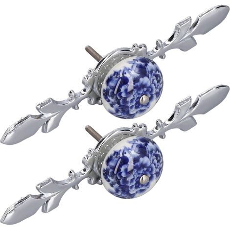 2 Poignees Ceramique Porcelaine Bleue/Blanche Peinte Main Moderne (1/5)