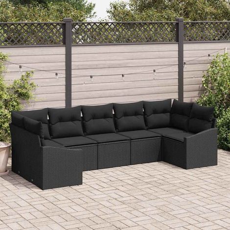 vidaXL Ensemble de salle à manger pour jardin avec coussin 7 pcs Noir (1/5)