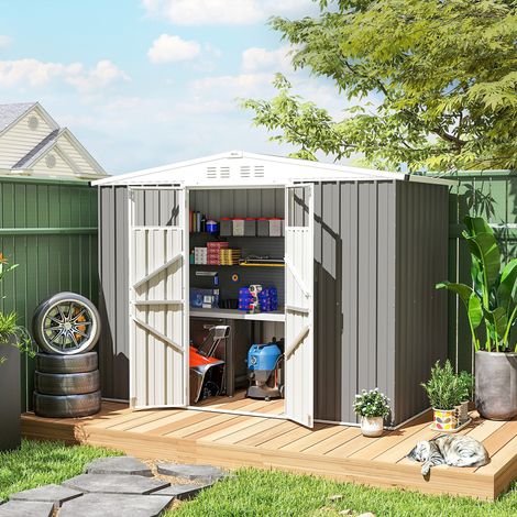 Capanno da Giardino Porta Attrezzi in Acciaio Zincato con 2 Porte, 246x117x180 cm, Grigio Chiaro