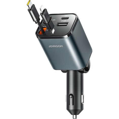 Joyroom 4-in-1 Car Charger 30W with Retractable USB-C/Lightning Cables (1/5)