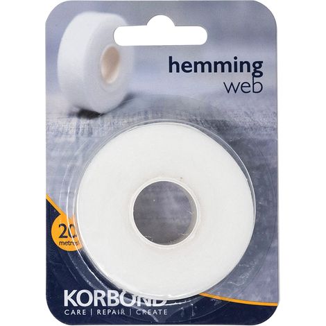 KORBOND 20 m x 2 cm-Passa sopra Il Ferro da Stiro, Non è Necessario Cucire-Nastro Adesivo Perfetto per attaccare e Creare, Bianca, 20m x 2cm, unità (1/4)