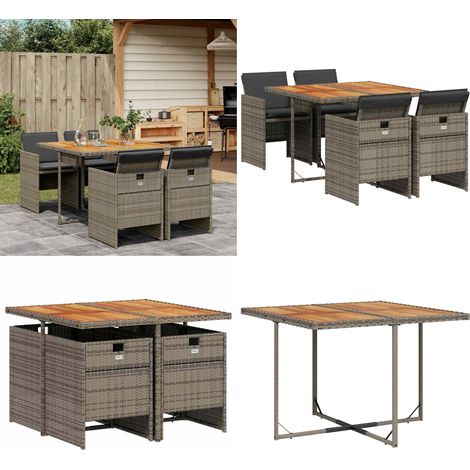 5-tlg. Garten-Essgruppe mit Kissen Grau Poly Rattan - Gartentisch - Gartenmöbel - Essgruppe - Outdoor Möbel - Rattan Gartenmöbel - Home & Living (1/5)