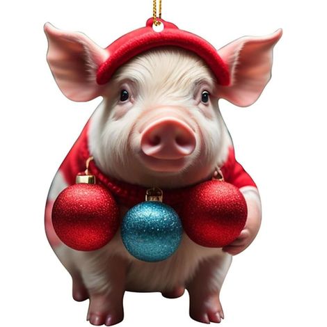 Pendentif Cochon De Noël - Ornement Arbre De Noël En Acrylique - Décoration Accrochable Pour Intérieur Et Arbre - 1 Pièce (1/3)