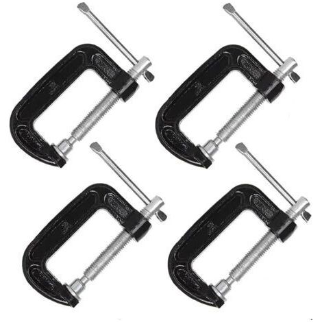 Set mit 4 robusten 5,1 cm C-Klemmen aus Stahl für Holzbearbeitung, Schweißen und Konstruktion.