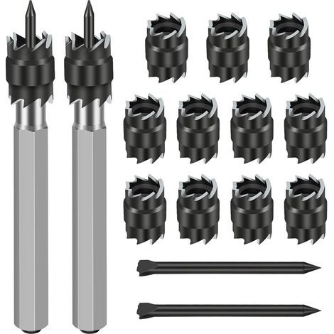 Set of 15 spot welding drill bits, 3/8" HSS with solvent-based tips, for electric drills, hexagonal drilling of sheet metal, spot welding (1/5)