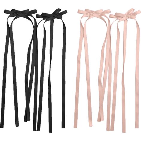 Hair Bow Clip - Metal Snap Clip with Velvet and Tulle Ribbon - For Long Curly or Thin Thick Hair - 2 Pairs (1/5)