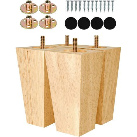 Pieds de Canapé en Bois 15 cm Pack de 4 avec Boulons M8 et Forets Inclus. Idéaux pour Meubles. Fauteuils. Ottomans et Plus (1/5)